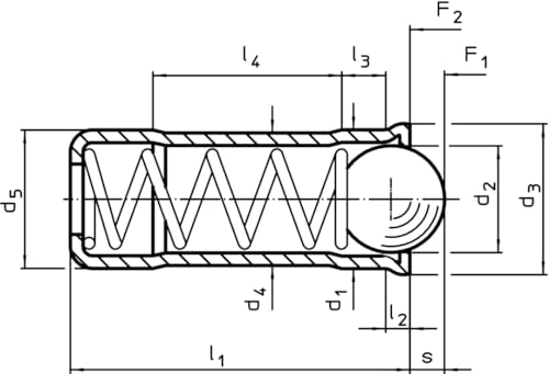 HALDER Federndes Druckstück, glatte Ausführung, lang, mit Bund und Kugel | d1=10 mm | 22080.1110