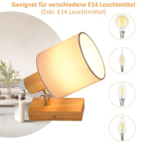 Glitzerlife Lampa sufitowa 1-płomienna lampa sufitowa do przedpokoju - reflektor sufitowy nowoczesny drewniany reflektor ścienny obrotowy 350° E14 MAX.40W lampa do salonu sypialni kuchni (bez żarówki)