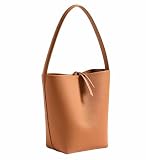 Handcrafted Leather Bucket Bag, Tote Bag, Hand Bag for Women. First Layer Pebble-grained Calfskin, the Row of Stitching, Brown Cotton Insert Pocket (brown, Medium) -  Kurava