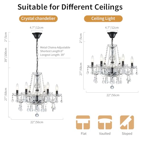 WUZUPS Crystal Candle Chandelier Pendant Flushmount Ceiling Light Modern Lighting Fixture for Bedroom Hallway Bar Kitchen Bathroom, H 68 x W 56, Black, E14 Base - Cosy Home Interiors WUZUPS Crystal Candle Chandelier Pendant Flushmount Ceiling Light Modern Lighting Fixture for Bedroom Hallway Bar Kitchen Bathroom, H 68 x W 56, Black, E14 Base - Image 3