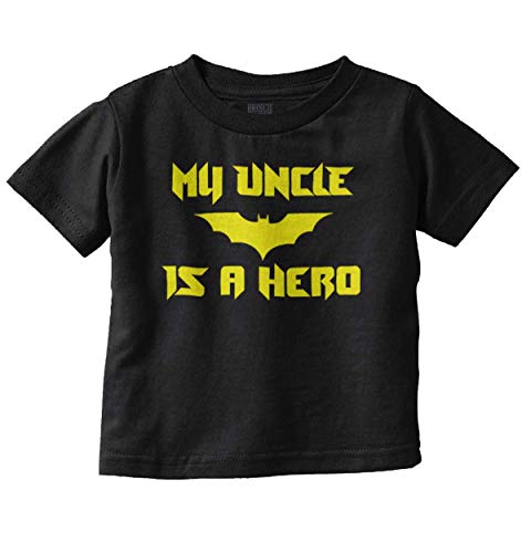 Brisco Brands My Uncle is a Hero Superhero Bat Toddler Boy Girl T Shirt Black
