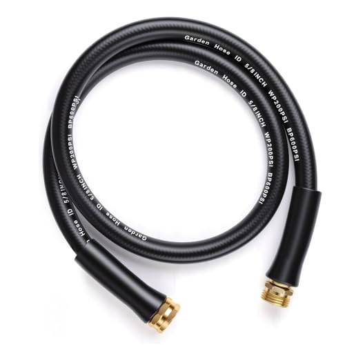 Garden Hose 3/4 Male Female Fittings 4.2ft x 5/8 Flexible Water Hose Lightweight Rubber Hybrid Hose No Kink Leakproof Black