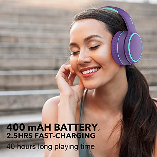 Image of B10 Wireless Headphones On-Ear, Lightweight Folding Deep Bass Bluetooth Headset with Mic, 50H Playtime, Volume Control, Bluetooth 5.3 Headphones for iPad /Travel /Tablet /PC (Purple)
