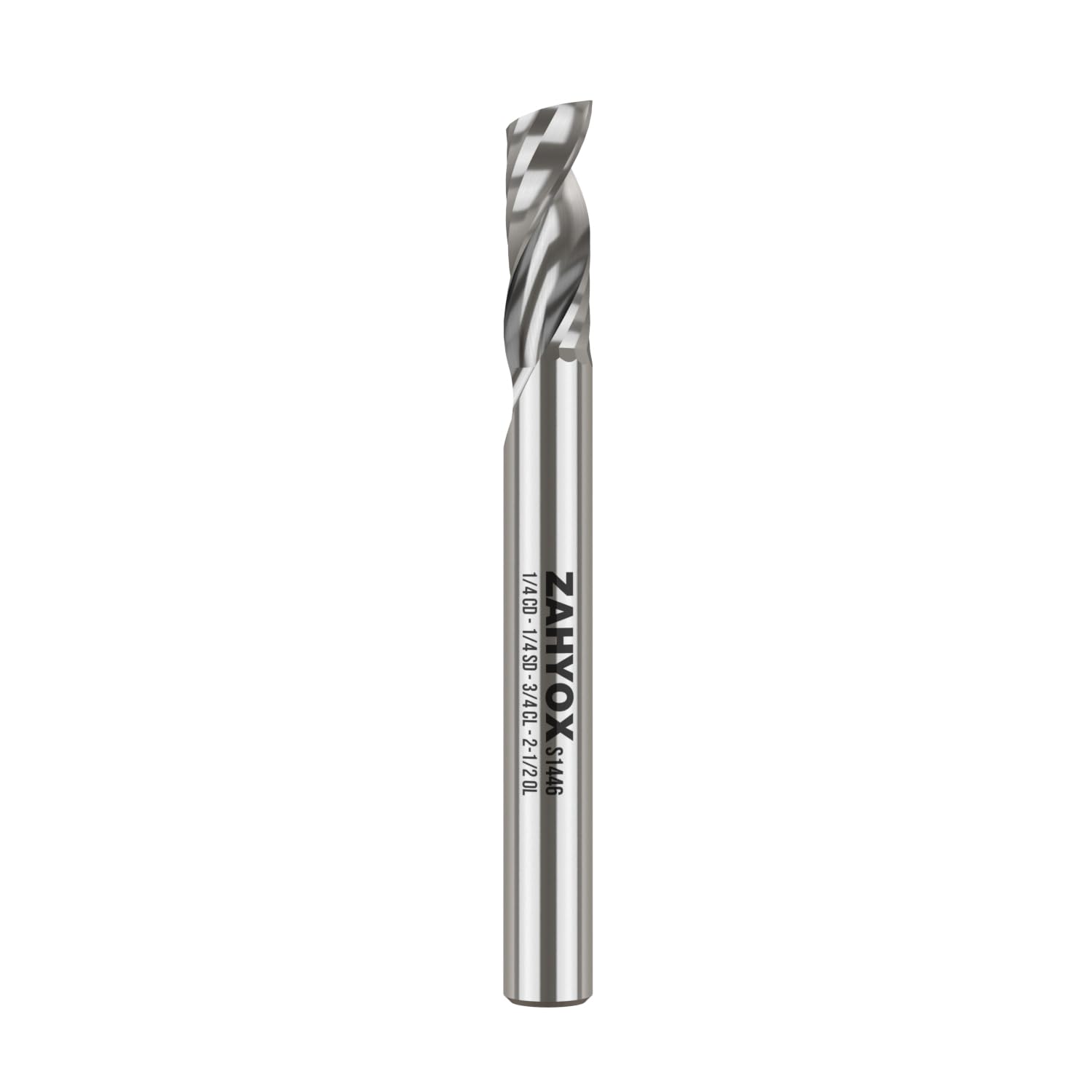 ZahyoX O Single Flute Upcut Spiral Solid Carbide Router Bit, 1/4 Inch Shank CNC End Mill, 1/4 Dia x 3/4 CL x 2-1/2 OL