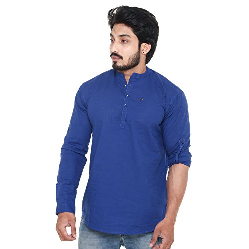 Image of Men's Linen Chinese Collar Full Sleeve Plus Size Short Kurta