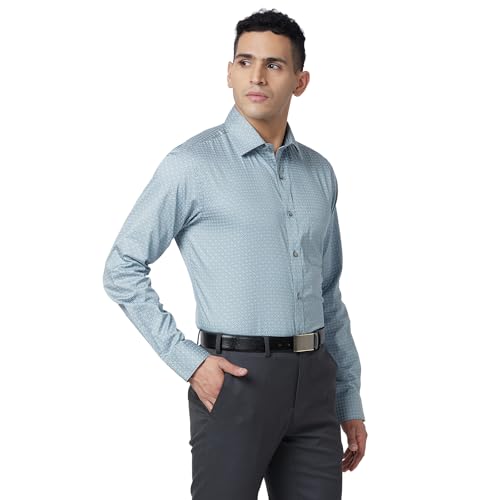 Image of Raymond Men's Slim Fit Pure Cotton Structure Pattern Semi Cutaway Collar Full Sleeve Formal Shirt