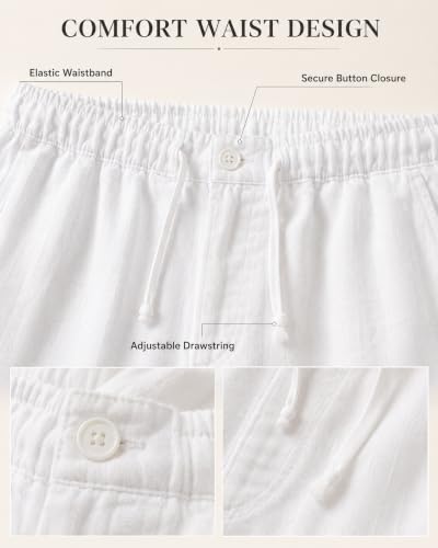 Image of Linen Pants for man || Relaxed Fit Casual Trousers for Men || Men's Lightweight Breathable Pants || Elastic Waist with Drawstring || All Season Pant for Regular, Travel & Office Wear
