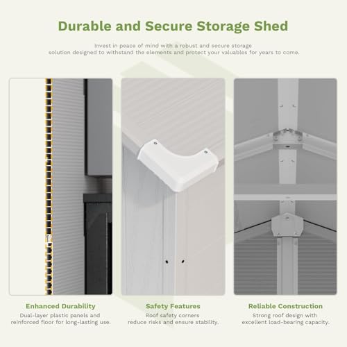 Image of Patiowell 6X6 FT Plastic Outdoor Storage Shed with Lockable Door and Floor, Resin Garden Tool Shed with Window, Waterproof Easy Assembly for Backyard, Lawn, Patio Furniture Storage (Light Grey)