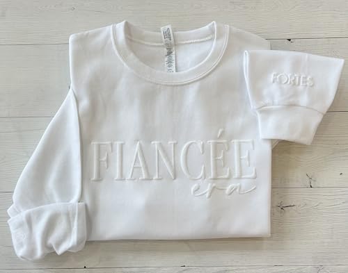 Up2ournecksinfabric - Engagement Gift - Fiance Sweatshirt - Newly Engaged - Fiancee Era - Custom Fiancee Shirt - Custom Engagement White2