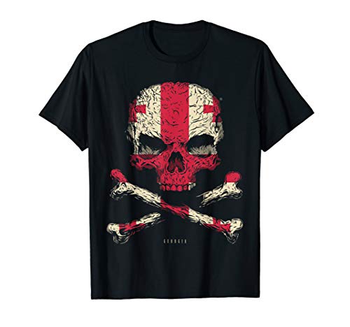 SKULL CROSSBONES GEORGIA Flag Skeleton Georgian Heart T-Shirt