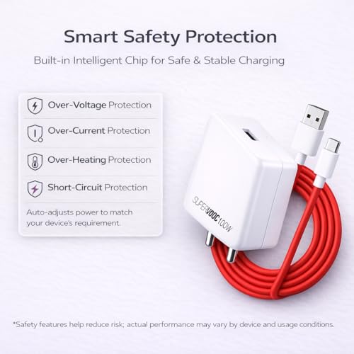 Image of 100W SUPERVOOC Fast Charger with Type-C Cable | Ultra-Fast Charging Compatible with OnePlus, Oppo, Realme | Supports VOOC /SUPERVOOC, Warp, Dash, Dart, SuperDart, QC 3.0-1 Year Warranty