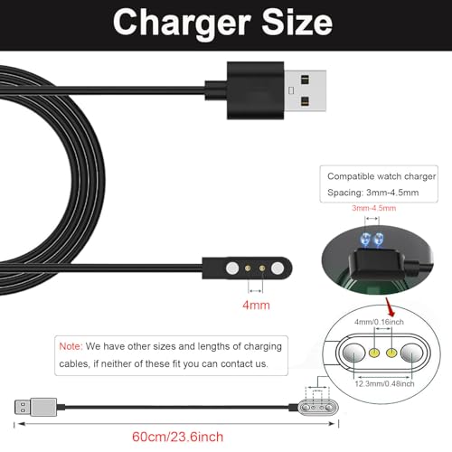 Xininyia 2 Pin Chargers for GloryFit Smart Watch Charger, 4mm Magnetic USB Charging Cable for Smart Watches with The Gloryfit app (Pin spacing 4mm, for T60 T70 T80) - Thumbnail 3