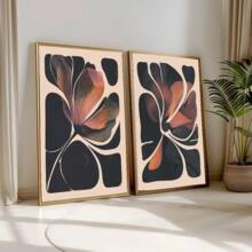Art botanique impression florale sur toile 50x70cm avec cadre interne lot de 2