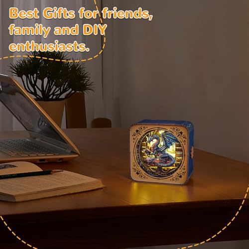 Wooden DIY Puzzle Night Light for Adults - Library Dragon Theme