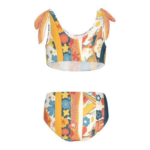 KLL Floral Pattern Cute Simple Flowers Girl Two Piece Bikini Sets Scoop Neck Beach Swimwear Swimsuit2