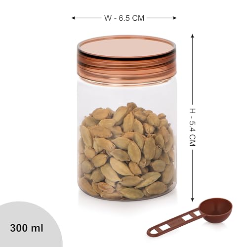 Image of Homeor Plastic Storage Jar & Containers With Spoon, Airtight & BPA Free Containers for Kitchen Storage, Grocery Kitchen Container, Multipurpose Jar, Fridge Storage Container, 300 ML Set 12, Brown