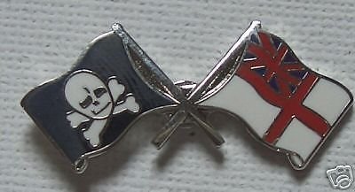 Pirate Skull Jolly Roger/Royal Navy White Ensign Military Enamel Lapel Badges