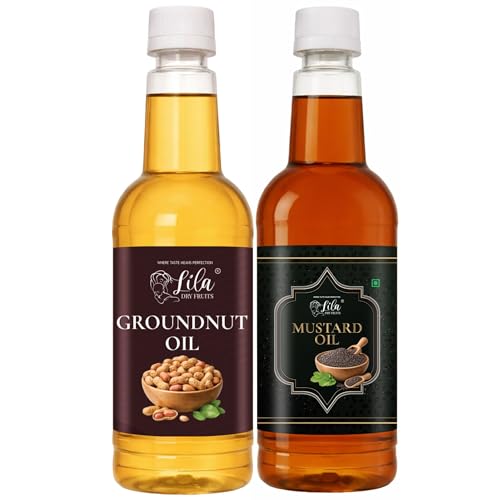Image of LILA DRY FRUITS Immunity & Flavor Oil Combo (1.5L) Pure Mustard Oil 750 ML and Groundnut Oil 750 ML | Strong Aroma, High Smoke Point Cooking Oils for Indian Kitchen Pure & Unrefined Cold Pressed Oil
