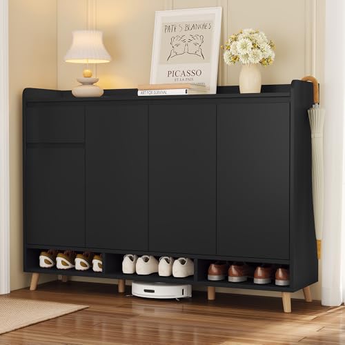 Sleek & Modern 3-Tier Adjustable Shoe Cabinet with Solid Wood