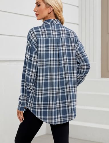 Image of Lacozy Womens Buffalo Plaid Flannel Shirt Long Sleeve Collar Button Down Blouses Tops