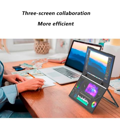 Image of XAVION 18.5 inch Tri-Screen Portable Foldable Dual Monitor with Single Wire | Triple Monitor Compatible with Windows OS | Laptop Screen Extender (18.5 Inch)