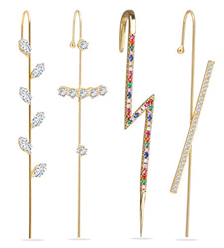 4PCS Ear Cuffs Crawler Hook Earrings for Women Gold Hypoallergenic Piercing Ear Wrap Climbers Earrings Hook Silver Cuff Earring