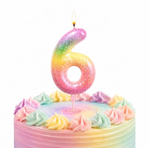 Image of Wanna Party Glitter Colorful 6th Birthday Candle, Number 6 Cake Candle Cake Toppers for Girl Women, Glitter Colorful Themed Party Decorations Supplies Birthday Gifts