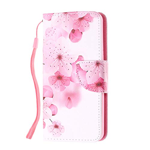 XTstore Cover per Huawei Nova Young/Huawei Y6 2017 / Y5 2017, Custodia in Pelle Fiore Rosa Portafoglio Antiurto Protettiva Caso Porta Carte Funzione Stand Chiusura Magnetica con Cinghia