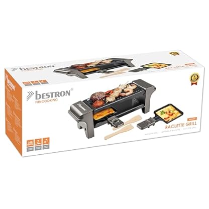 Bestron Raclette für 1 bis 2 Personen, Mini Tischgrill mit zwei Pfännchen, zwei Holzschabern & zwei Untersetzern, 350 Watt, Farbe: Titangrau – Bild 7