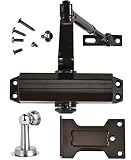 Floradis Automatic Black Door Closer with Hold Open and Parallel Plate. Suitable for Light Doors 55-