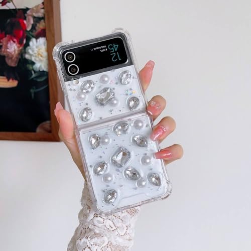 Coque Z Flip 3 5G paillettes perle strass luxe diamant transparent