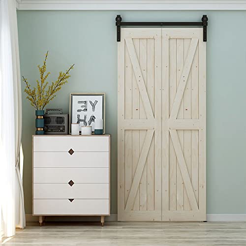 Ltiyitl 5Ft Bi-Folding Sliding Barn Door Hardware,Smoothly And Quietly-Heavy Duty -Simple And Easy To Install For 2 Doors Hardware Kit,Basic"J"[No Door ] #TOP2