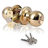 XIUDI Entry Door Knob with Lock and Key,Ball Stainless Steel Keyed Door Lock,for Privacy Bedroom/Bathroom,Polished Brass