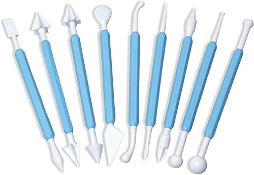 Ateco Sculpting Tool Set for Sugar Paste Decorations, 9 Piece Set with 18 Shapes, Food Grade Plastic with Non-slip Handles
