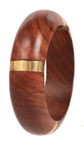 Image of Touchstone wood bracelets for women bangle wooden jewelry handmade artisan bangles natural handcrafted brown olive stylish chunky boho bohemian bracelet brass metal inlaid woods stackable