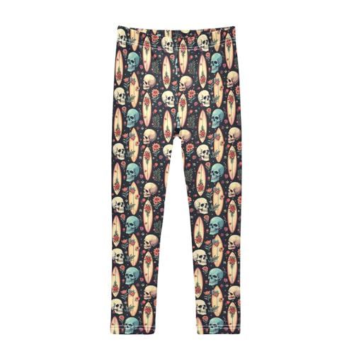 Girls Printed Leggings Yoga Pants Tropical Floral Skull Surfboard Pattern for Kids in 4t to 10 Years, 4T