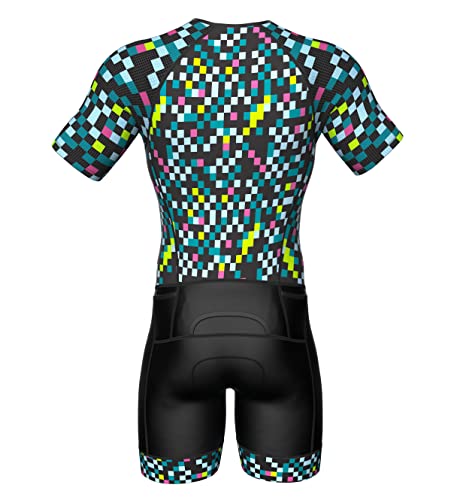 Sparx Mens Elite Aerosuit Triathlon Suit Mens Short Sleeve Tri Suit Skinsuit (Cubes, Large) - Thumbnail 4