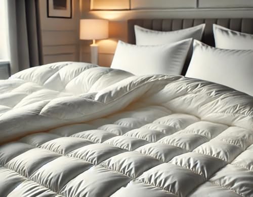 Vico Casa® NUVOLA Piumino letto matrimoniale 250x200cm in piuma d'oca bianca, 4 punti di calore; Anallergico, Fodera in cotone, imbottitura in piumino e piumetta naturale