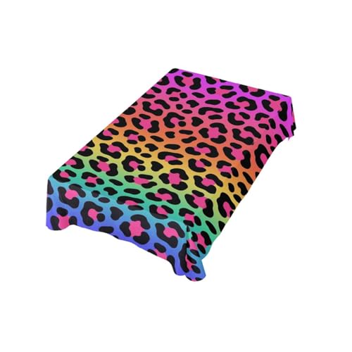 ALAZA 60 x 60 Inch Table Cloth, Neon Rainbow Colored Leopard Square Tablecloth for Kitchen, Dining Room, Computer Work