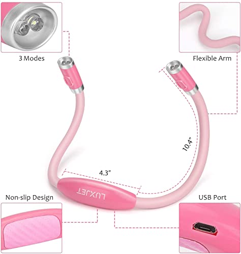 Luxjet® Led Hug Light,Rechargeable Neck Book Lights Night Lamp For Reading, Hands Free, 4 Led Bulbs, 3 Adjustable Brightness (Pink) #TOP5
