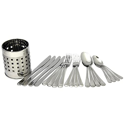 Chef Craft Heavy Duty Flatware Set with Holder, 20 Piece Set, Stainless Steel