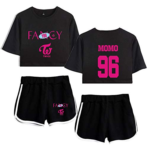 KPOP Twice Conjuntos Deportivos para Mujer Chándales Deportiva Camiseta y Pantalones Cortos Cuello Redondo Crop Top Deportiva Corto T-Shirt Verano Cover