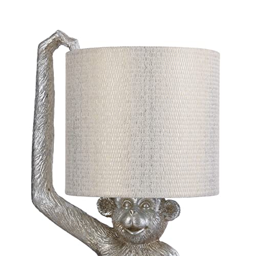 Silver Monkey Table Lamp Finish Metallic Champagne Fabric Shade #TOP1
