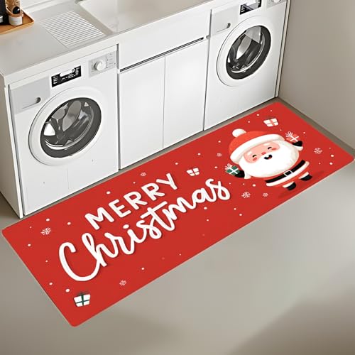 ANNA QUEEN Christmas Laundry Room Rug 20x47 Inch – Cute Santa Claus Non Slip Runner Mat for Laundry Room, Kitchen, Winter Home Decor