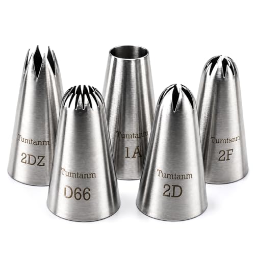 Piping Tips Large Cake Decorating Tools 5 Pack DIY Flower Icing/ Cake Piping Nozzles Tips Kit for Cupcakes Stainless Steel Silver