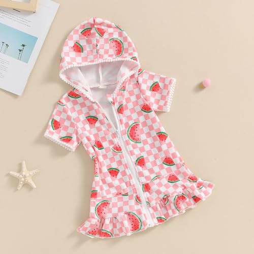 Image of Nicoxijia Kids Toddler Little Girl Swim Cover Up Terry Zip-Up Hooded Beach Bathing Suit Swimsuit Wraps Zipper Coverup Dress