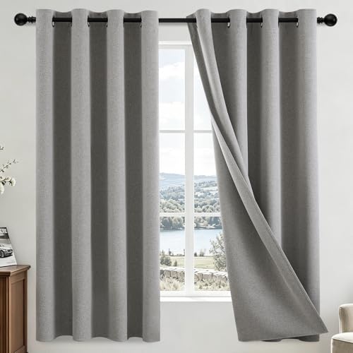 Image of COSVIYA 100% Blackout Dove Grey Linen Curtains & Drapes 63 Inch Length | Light Blocking Full Room Darkening Grommet Insulated Thermal Window Panels for Bedroom /Living Room,52x63 inches,2 Panels