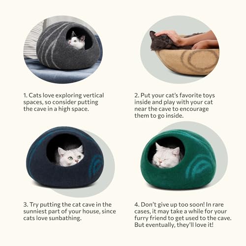Cat Cave – Premium Felt Cat Bed Enclosure for Indoor Cats, Handmade Merino Wool (Light Gray, Medium) - Image 8