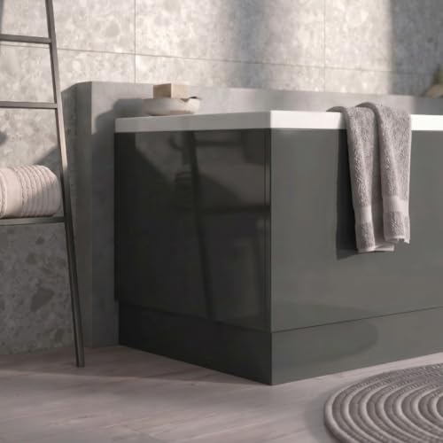 Image of Go Bathrooms Glossy 800mm Dark Grey End Bath Panel Modern White Gloss Finish Adjustable Bathroom Bath Tub End Panel with Matching Plinth - MDF Universal Fit Board Easy to Trim & Cut to Size