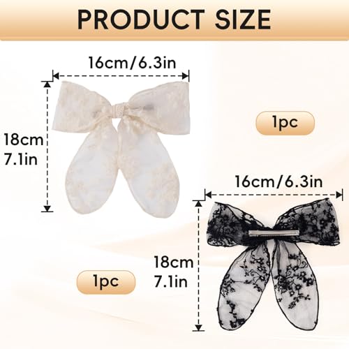 OIIKI 2pcs Pinzas para el Cabello con Lazo de Encaje, Clips Grandes de Lazo de Tul para Mujeres, Boda - Negro y Beige miniatura 2